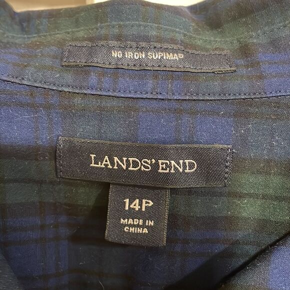 Banana Republic blue/green plaid blouse size 14P - Picture 3 of 9